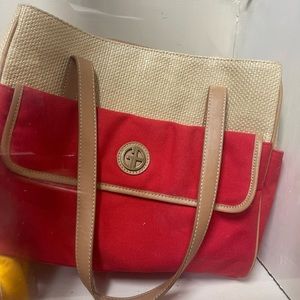 Giani Bernini Braided Straw Tote Natural / Red